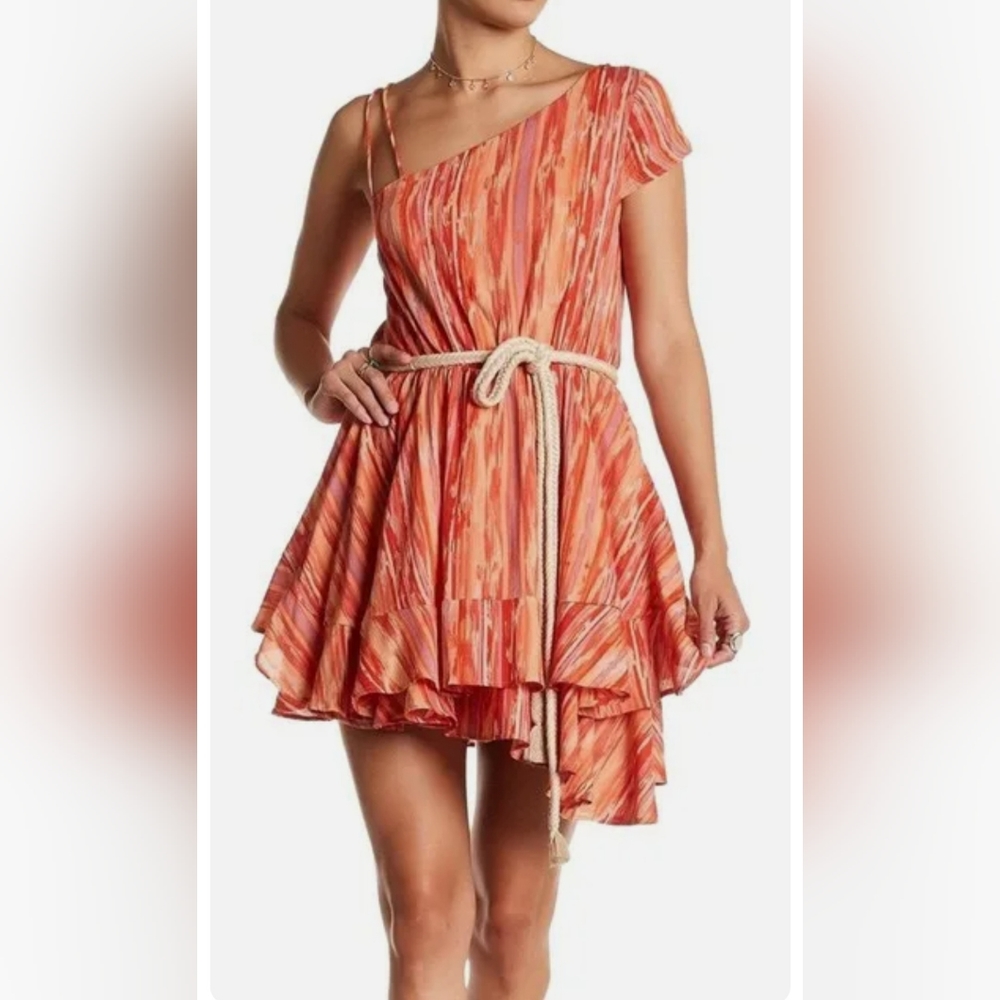 Free People Sunset Colored Cotton Asymmetric Mini Dress Size Small